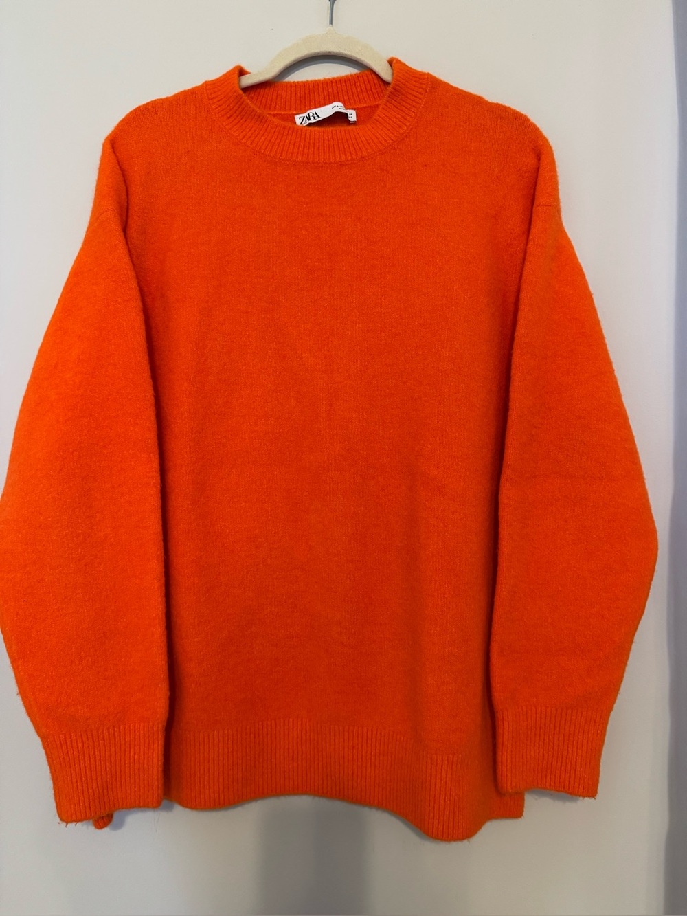 Zara Orange Fuzzy Knit Crewneck Sweater Size M